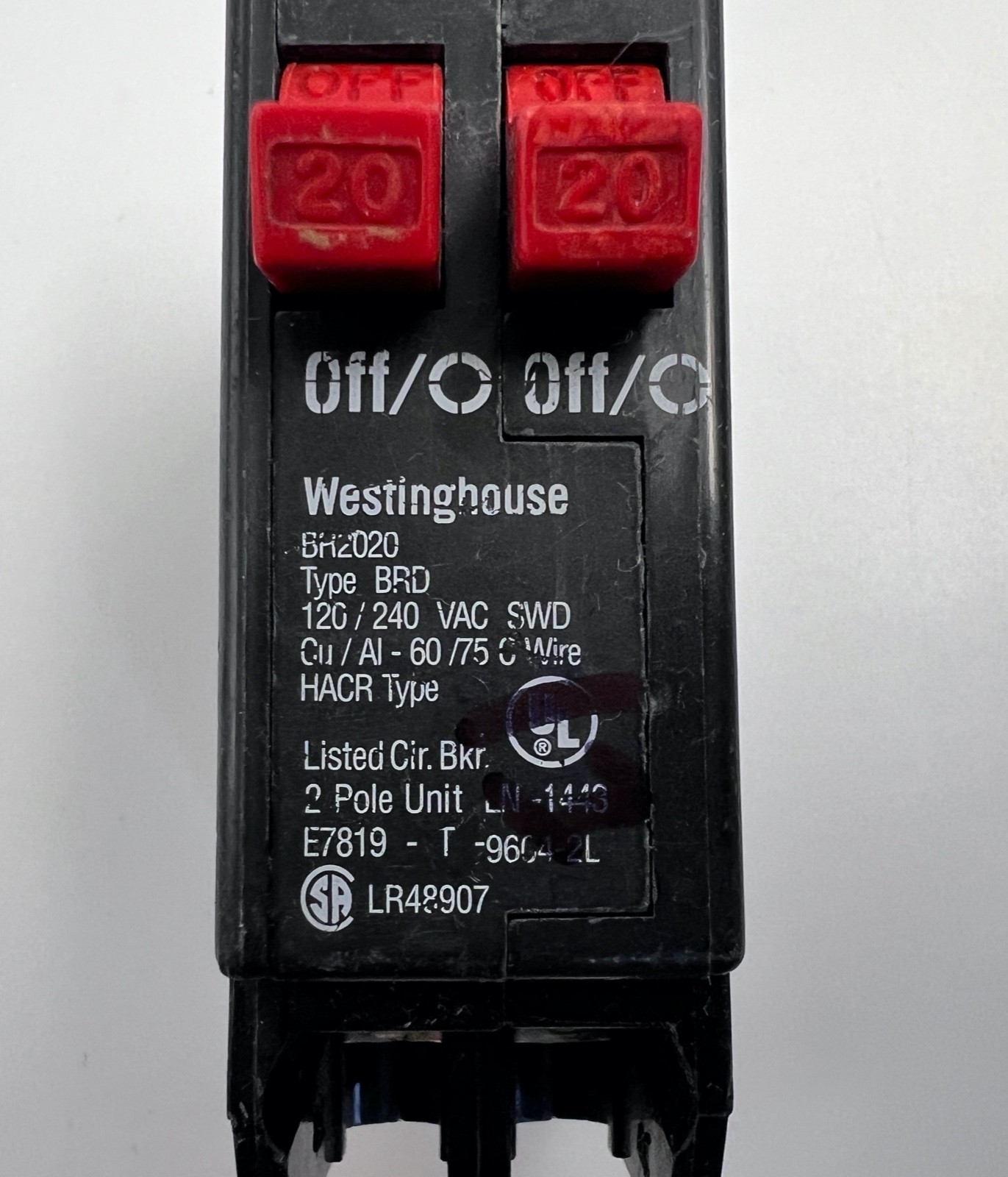 Westinghouse BR 2020 Circuit Breaker 20A 2 Pole BR2020