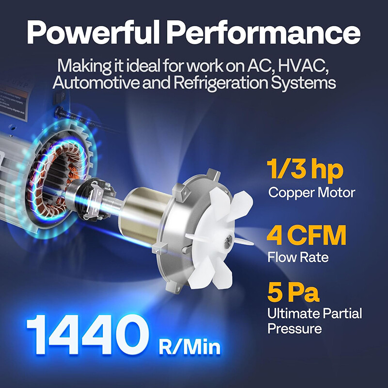 4CFM 1/3HP Rotary Vane Vacuum Pump HVAC AC Air Tool Single-Stage w/ Oil Bottle