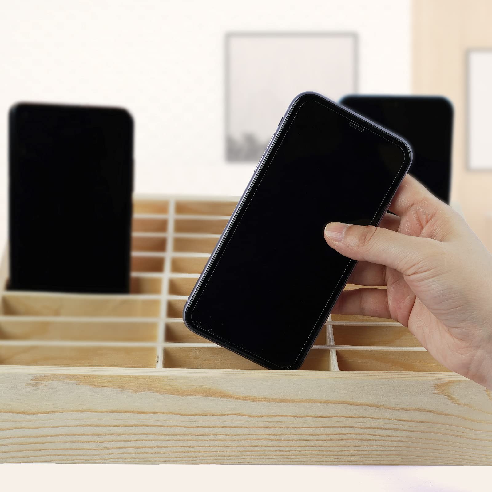 Ozzptuu 36-Grid Wooden Cell Phone Holder Desktop Organizer Storage Box for Class