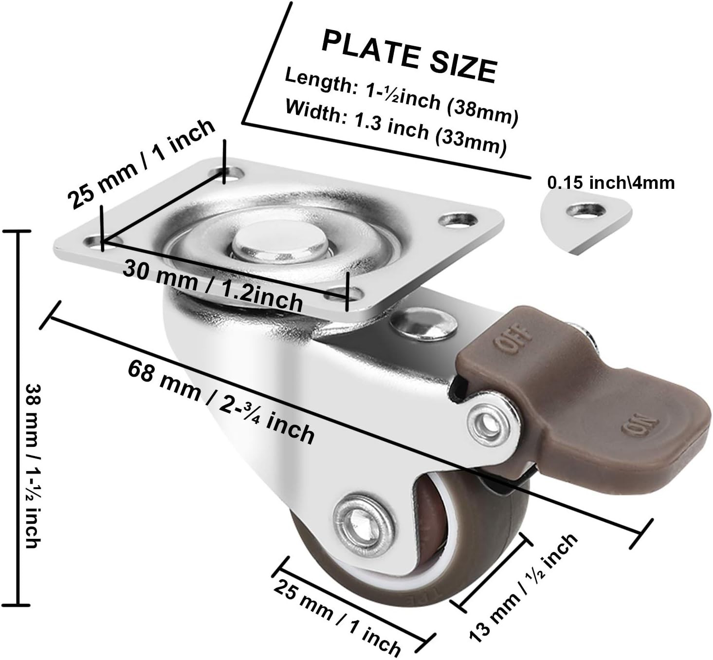 Compact 4 Caster Wheel Set with Brakes – Ideal for DIY Projects & Furniture
