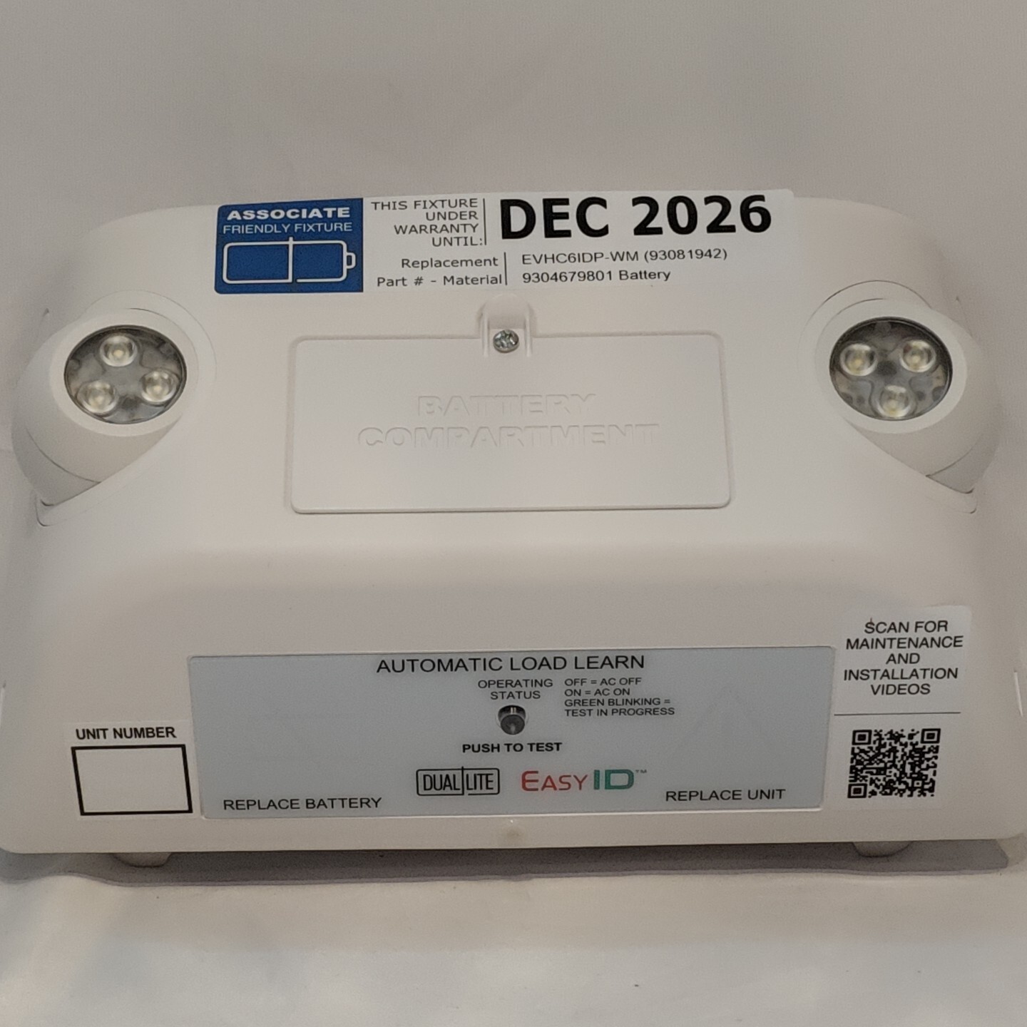 Dual Lite Emergeny LED Light EVHC6IDP-WM, White, Mounting Plate Sold Seperately.