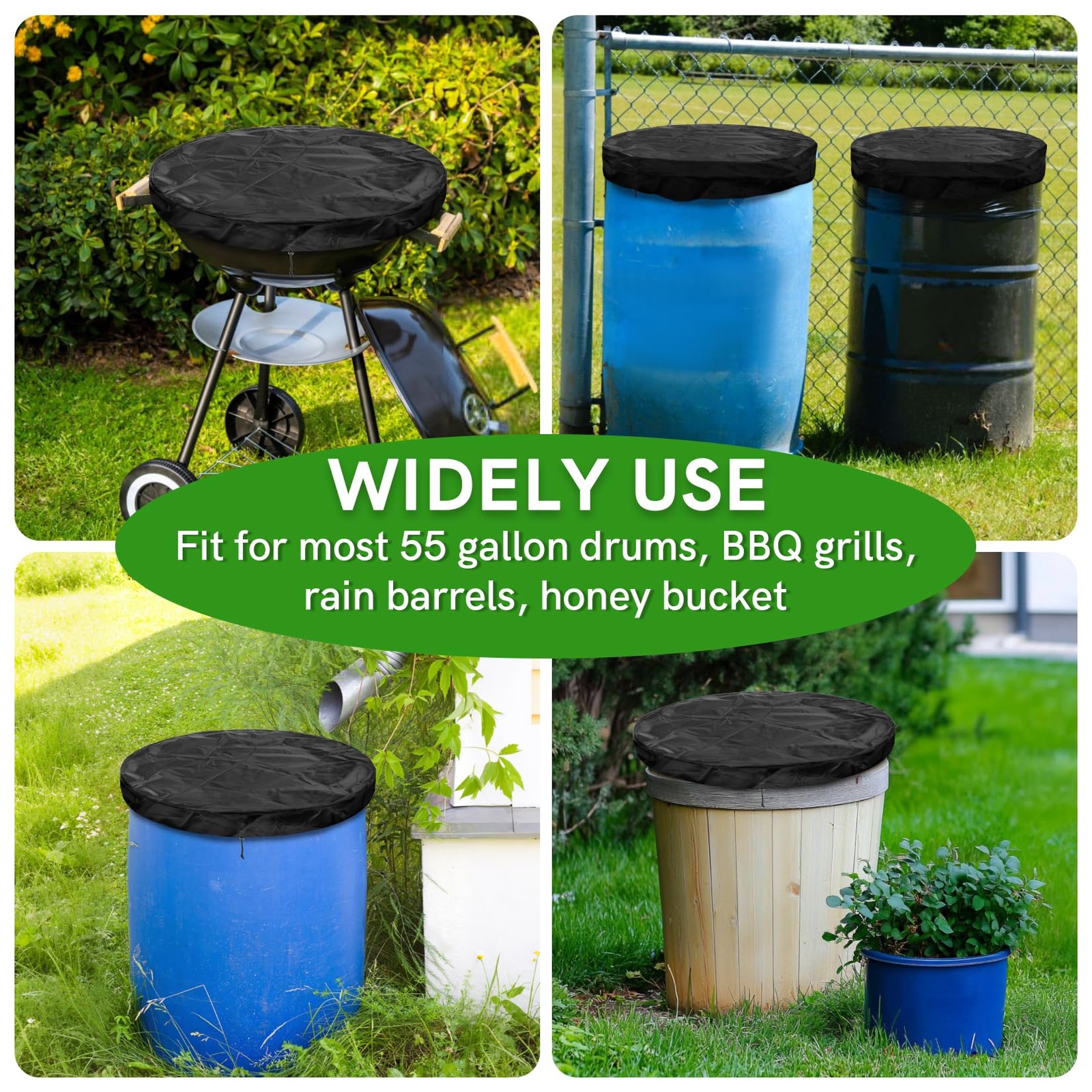 55 Gallon Drum Lid Cover – Water Storage Barrel with 25.5 Inches, Black