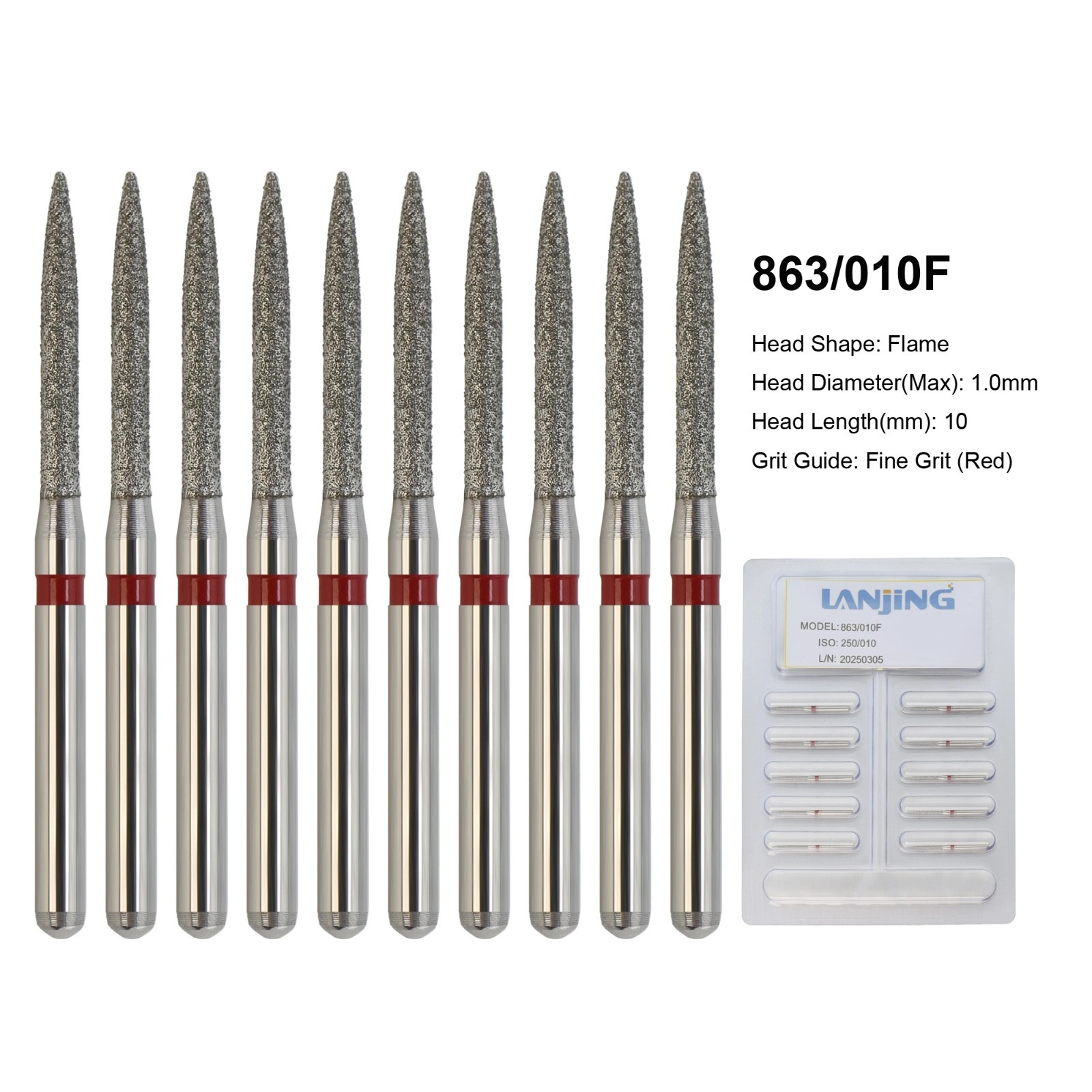 Dental Diamond Burs Flame Bur 863/010F 863/012F 863/016C 861 862 Fine High Speed