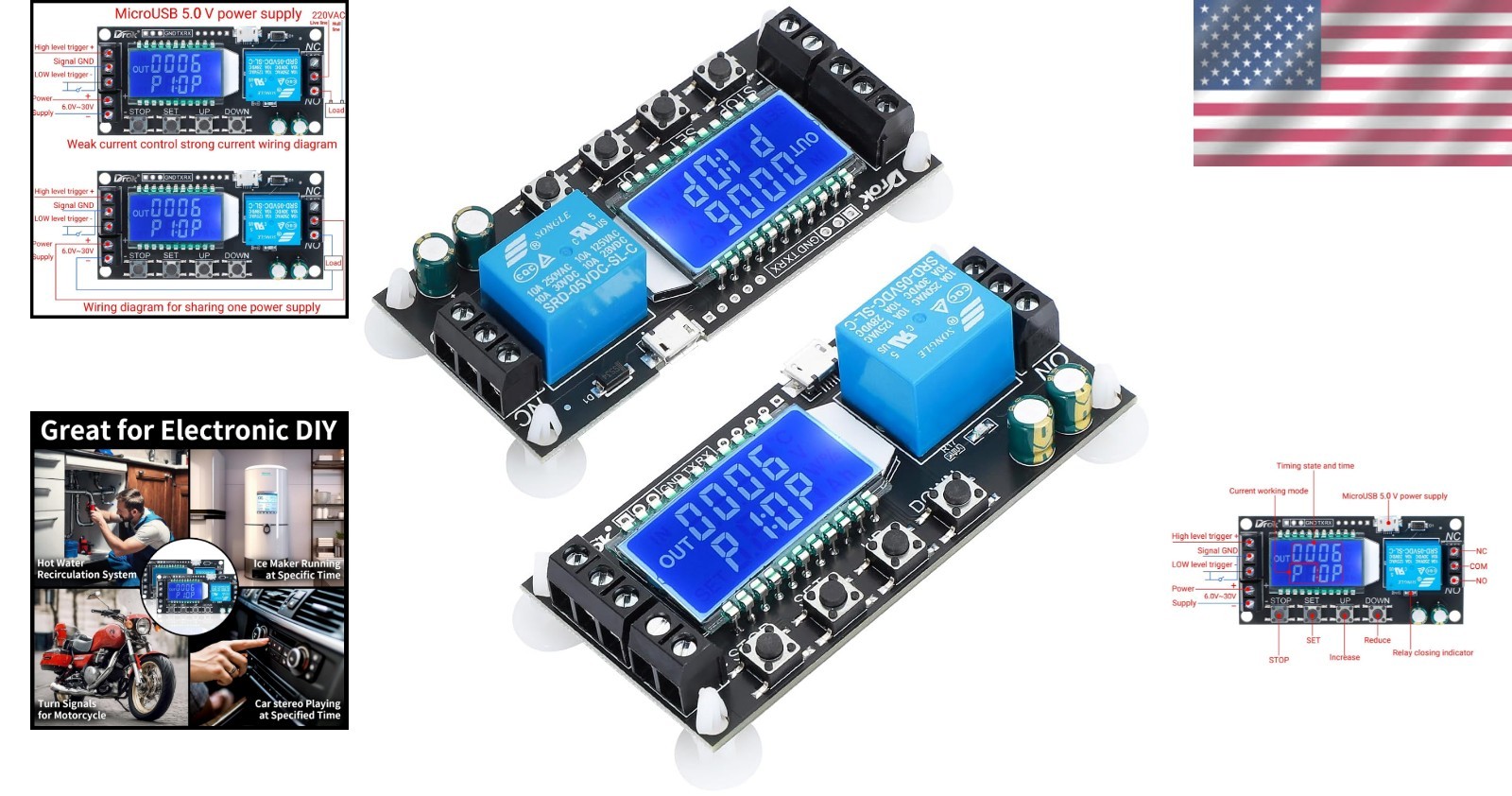 Time Delay Relay 2pcs Module with LCD Display – Adjustable Delay Up to 9999 Min