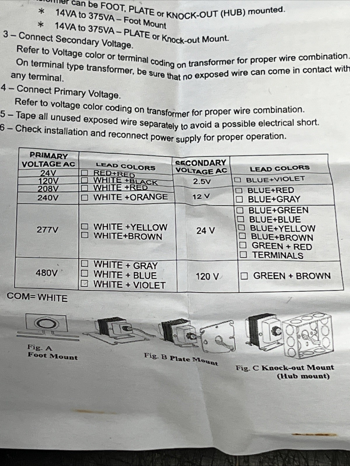 Control Transformer For 24, 12, Or 2.5 Volts AC Control System EP4031OF Class 2