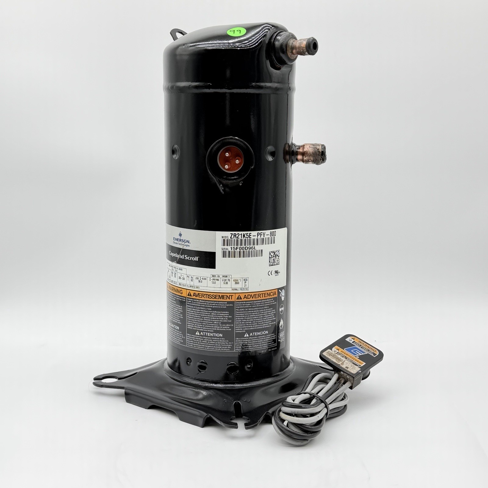 ZR21K5E-PFV-800 Copeland 1 PH, R22 Compressor, 20200 BTU (230V)