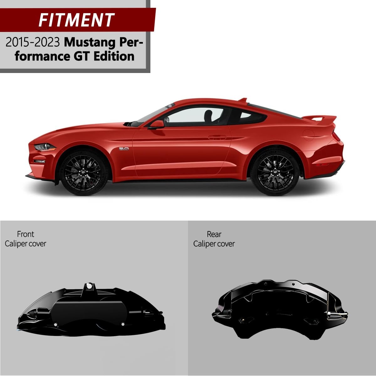 Aluminum Black Caliper Covers 2015-2023 Mustang GT Powder Coated 4Pcs