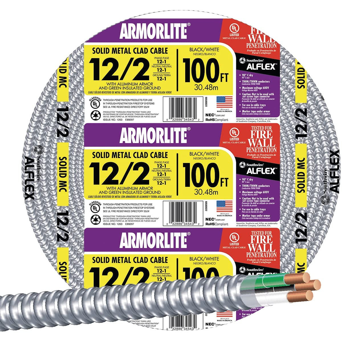 Flexible Conduit Aluminum Metal Clad 12/2 100Ft.