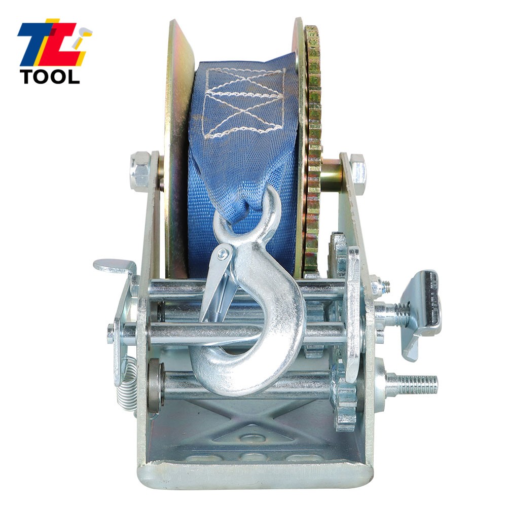 3500lbs Dual Gear Hand Winch Hand Crank + Nylon Belt Blue For ATV Boat Trailer