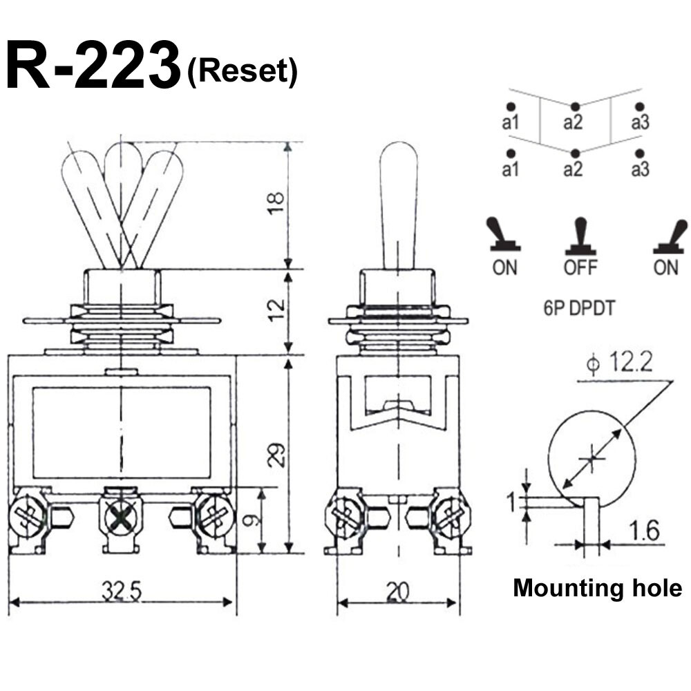 R-1322 Motor Manually Reversing Toggle Knob Switch MAX 15A 220V Silver Contact !