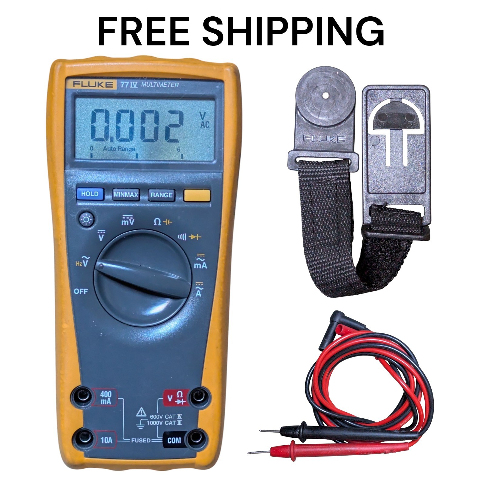 FLUKE 77-IV Multimeter W/ Leads + Magnetic Hanging Strap TPak Very Nice
