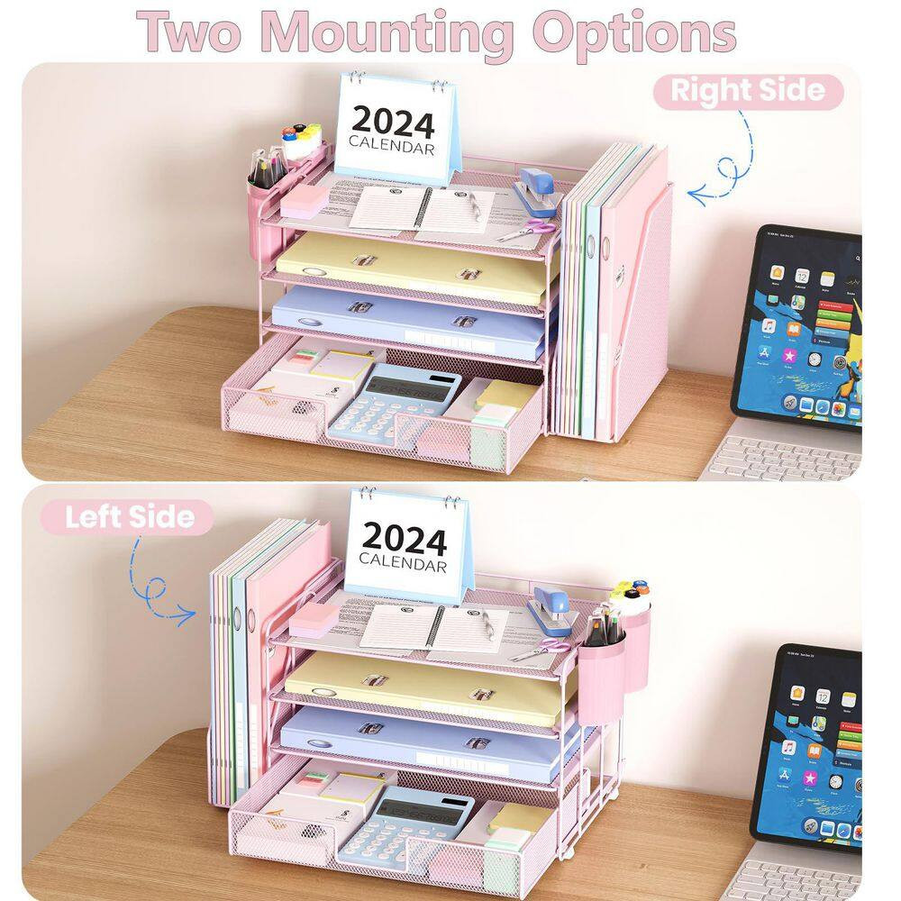 15.5 In. X 9.3 In. Reds/Pinks Metal Desk Organizer, Desk Accessoriesr with Drawe