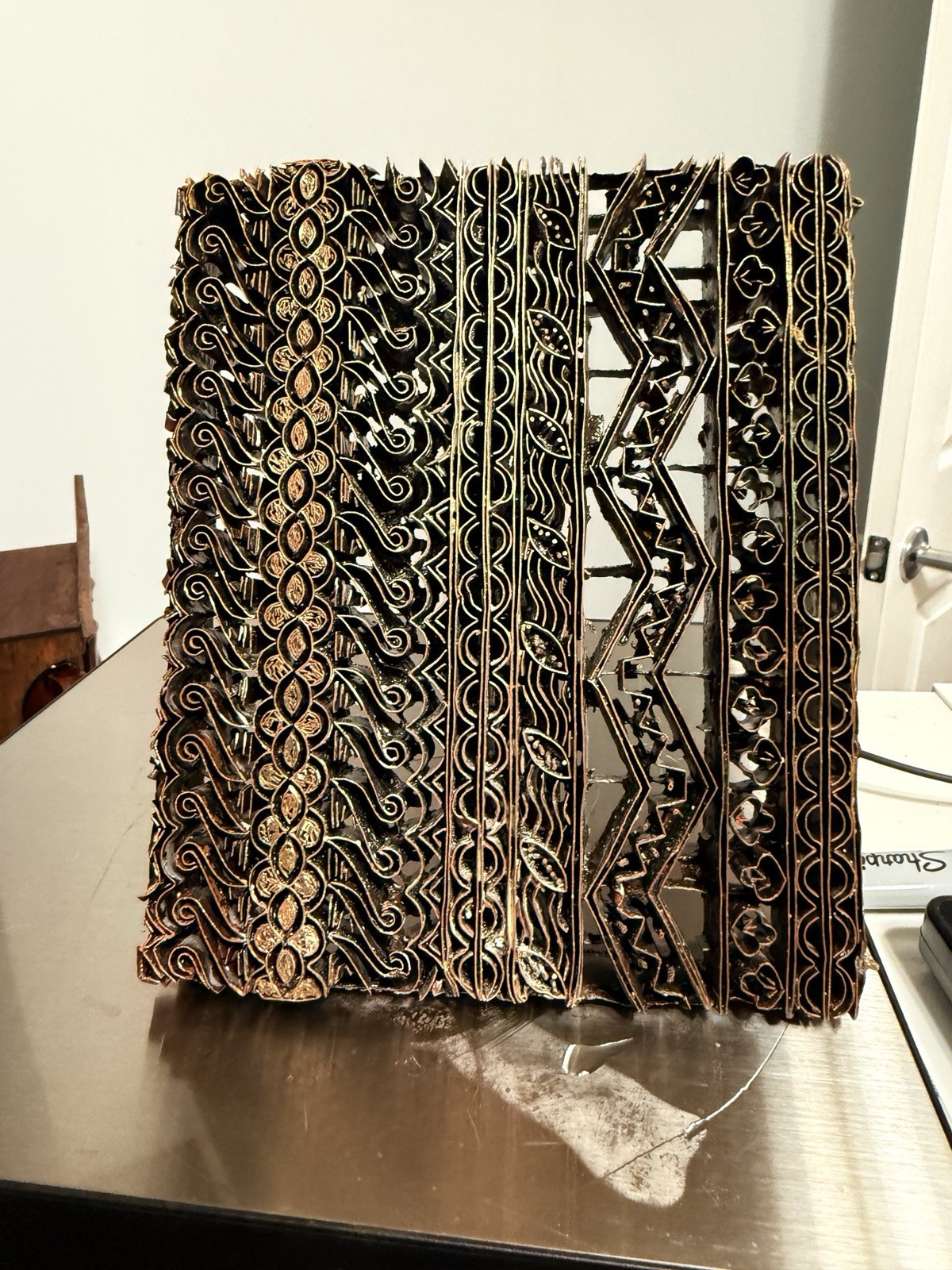 Vintage Indonesian Batik Stamp with Geometric and Floral Patterns