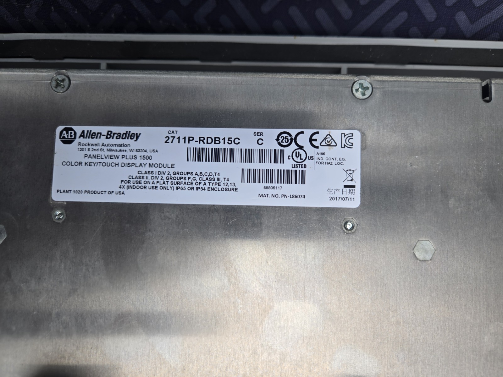 Allen-Bradley PanelView Plus 1500 15in Color Touchscreen Keypad 2711P-B15C4D8