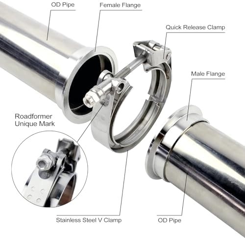 2.25 Inch V Band Clamp Kit with Male Female Flanges, 2 Pack Quick Release Stainl