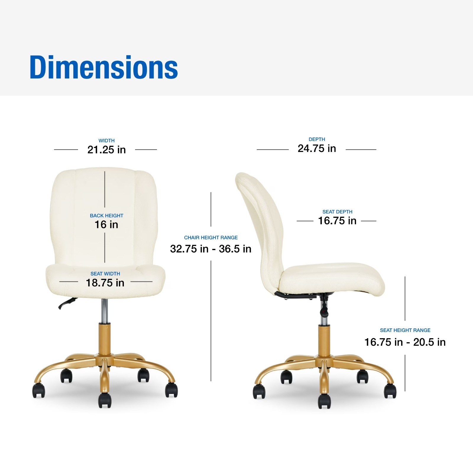 Mainstays Bouclé Armless Office Chair for Adults and Teens, Cream