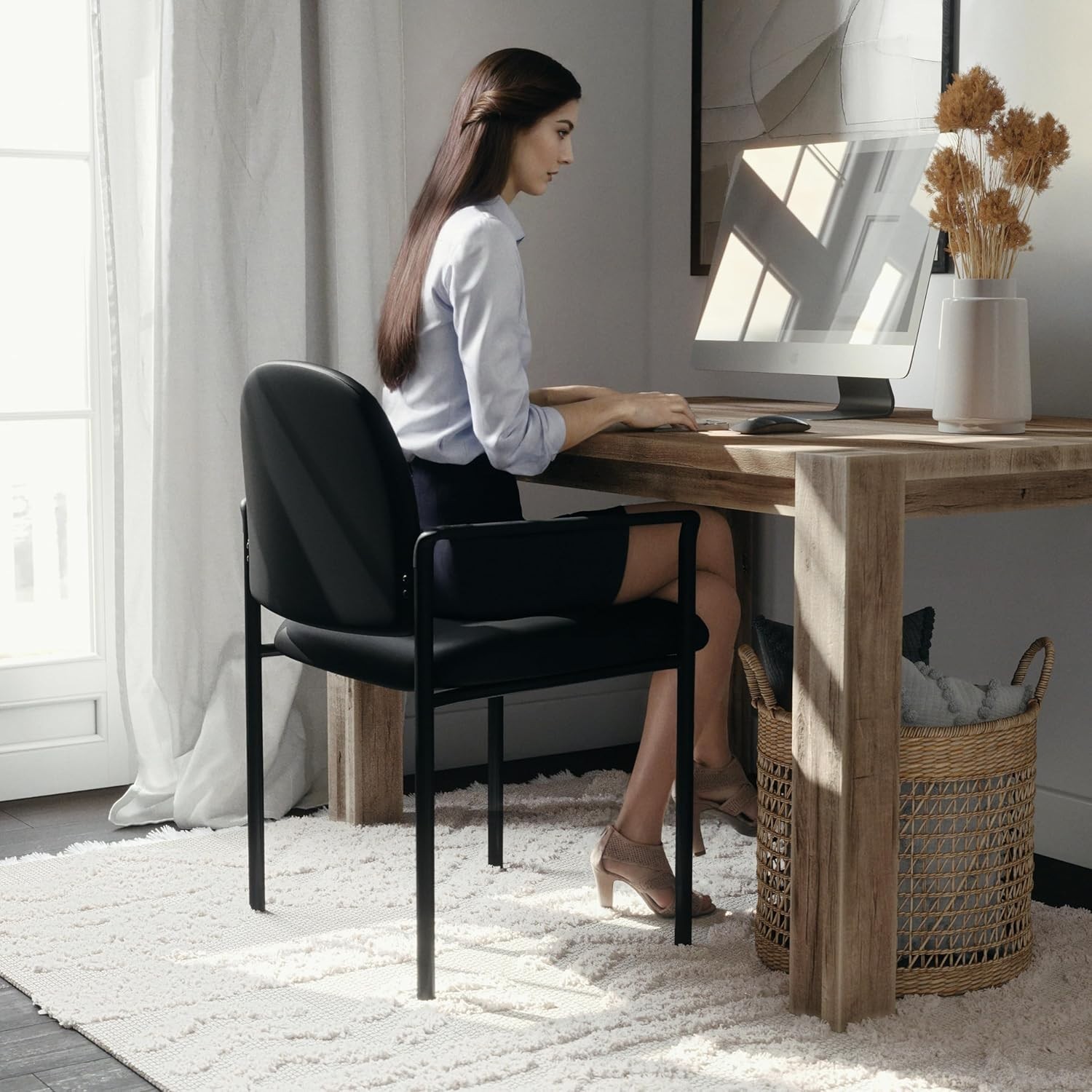 Elegant Black Vinyl Side Reception Chair with Comfort – Stackable & Lightweight