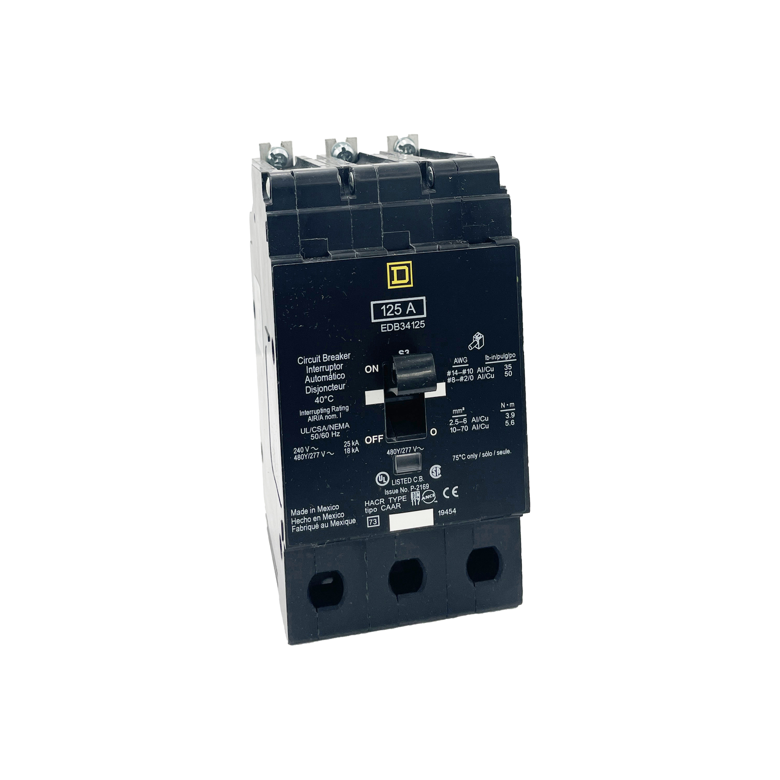 NIB – Square D – EDB34125 – Molded Case Circuit Breaker – 125A, 3-Phases, 480V