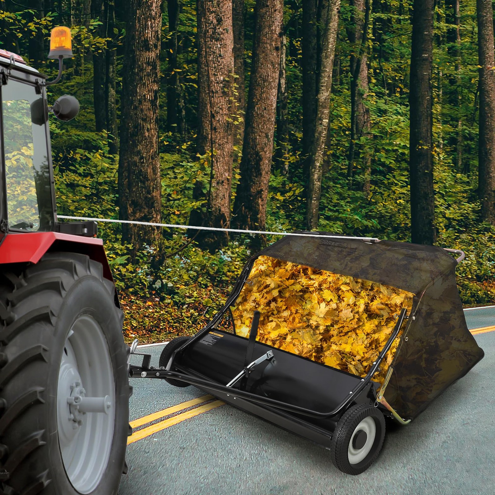 48″ Tow Behind Lawn Sweeper Leaf Collector Sweeper for Lawn Grass Sweeper Hopper