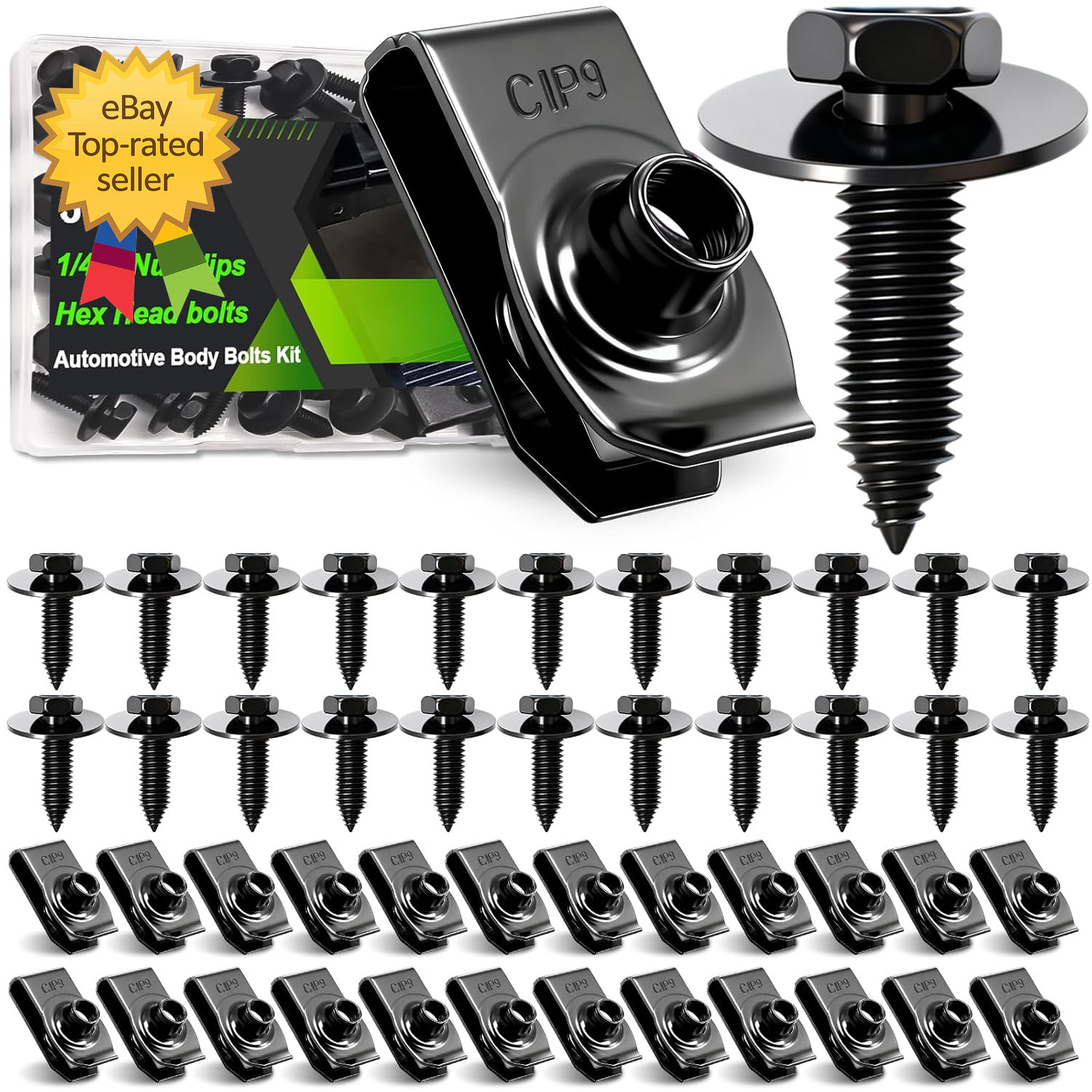 50PCS 1/4 U-Nut Clips & Hex Head Automotive Body Fender Bolts Kit For Most Cars
