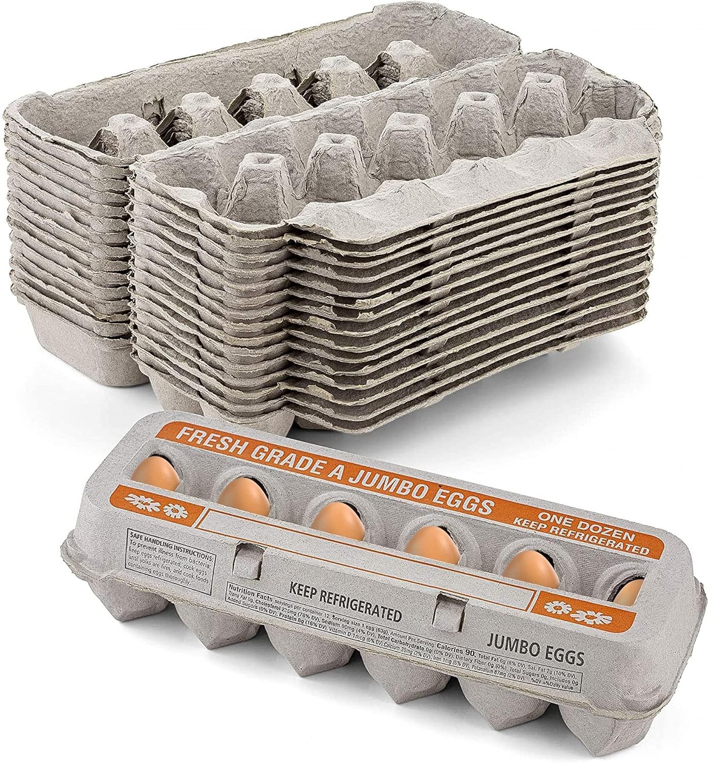 MT Products Printed Beige Egg Cartons – Can Hold 12 Jumbo Eggs – Pack of 200