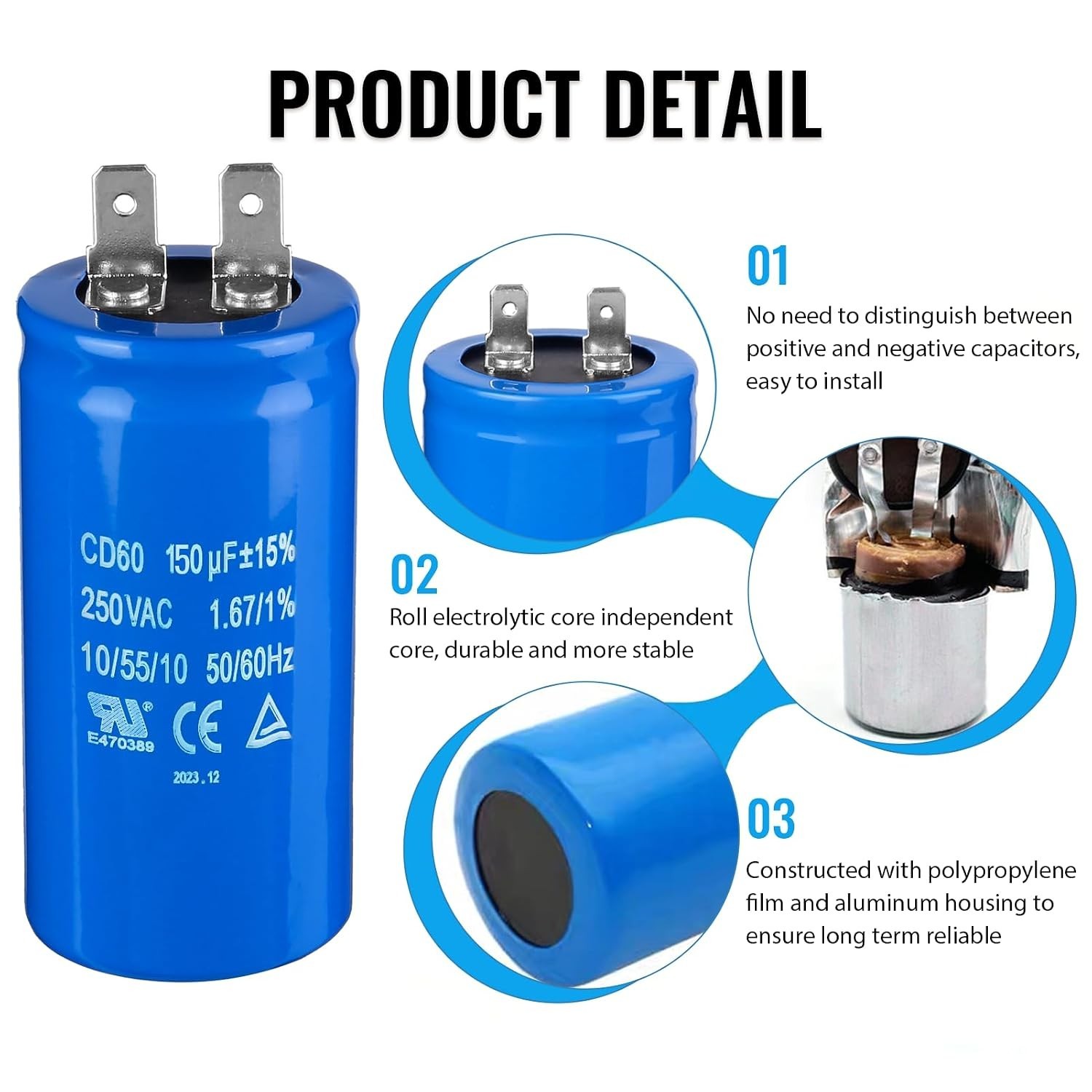 125VAC/250VAC 150uF CD60 Capacitor – Compact & Efficient Electric Motor Starter