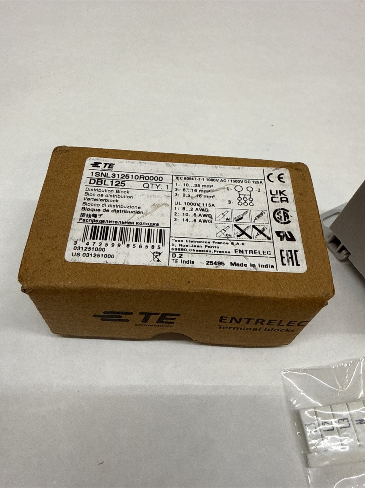 TE DBL125 ENTRELEC 1SNL312510R0000 Terminal Block DBL Power Distribution Block