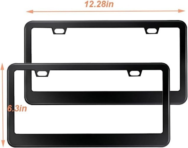 Premium Matte Black License Plate Frame Set of 2, Stainless Steel Front and Rear
