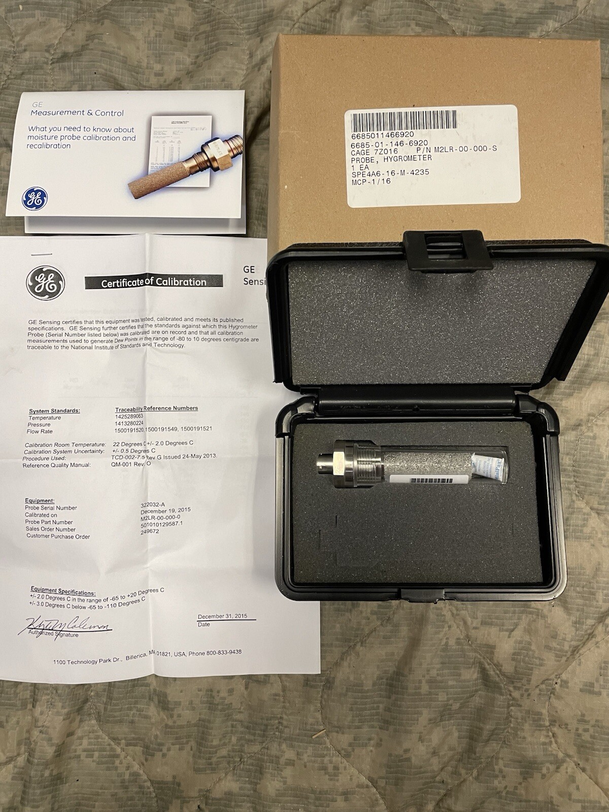 GE Panametrics M2LR Moisture Probe in Factory Case Never Used Calibration 2015