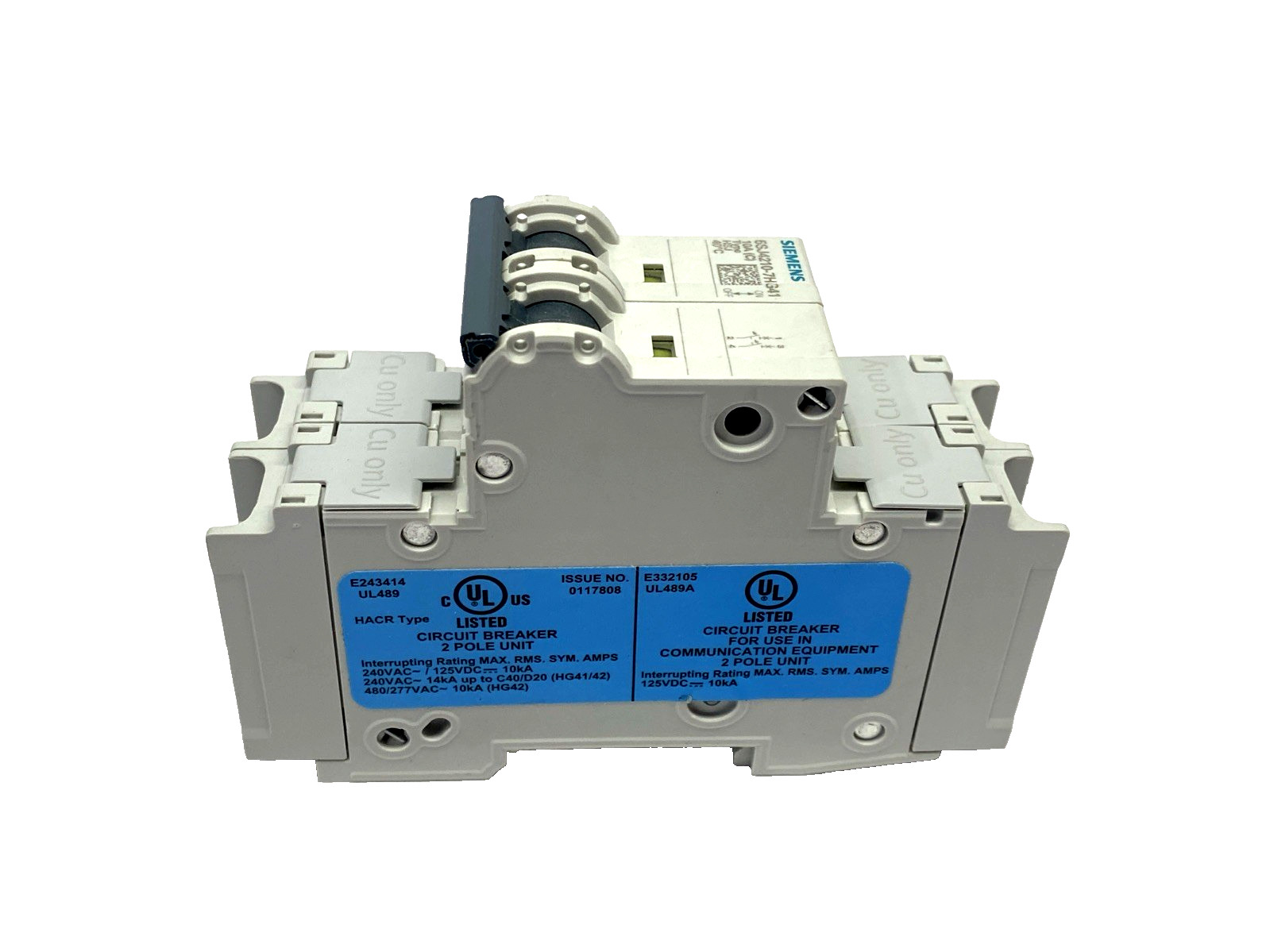Siemens 5SJ4210-7HG41 Miniature Circuit Breaker 240V 14kA, 2P, C Type, 10A