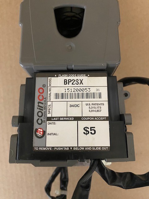 Coinco BP2SX Bill Acceptor, MDB, Accepts $1 & $5, Refurbished w/90 Day Warranty