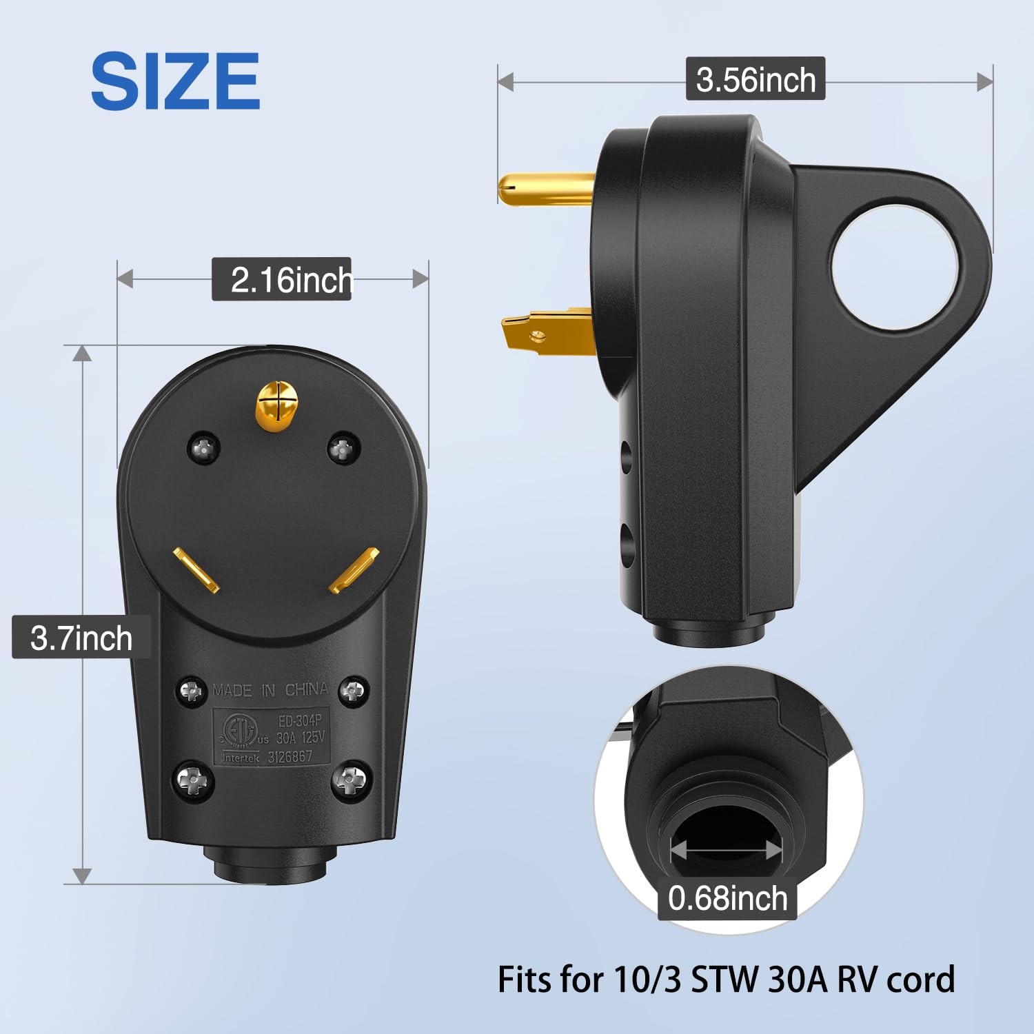30 Amp RV Replacement Plug and Receptacle NEMA TT 30P TT 30R Heavy Duty Black