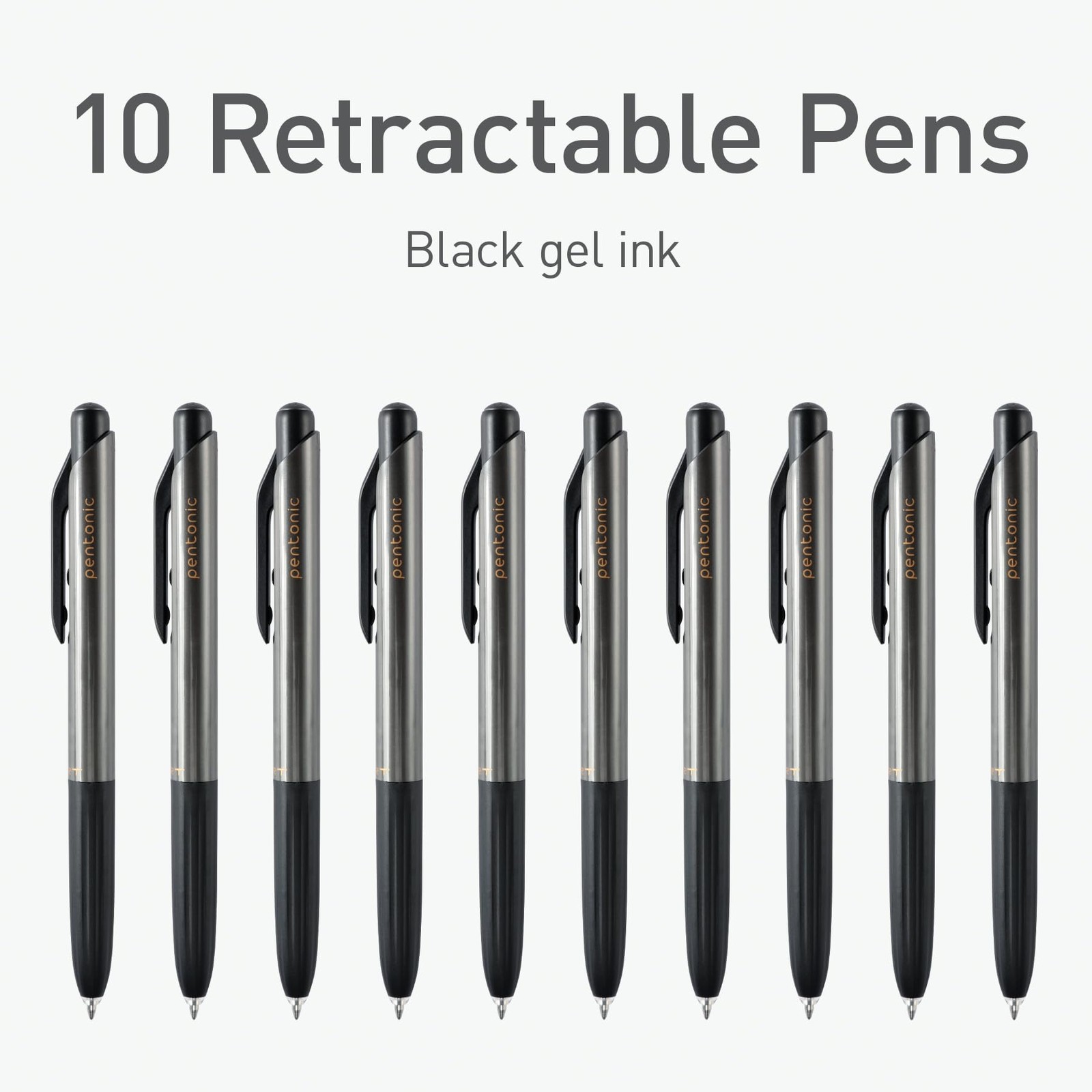 GR-T Retractable Gel Pens, 10 Count, Black Ink, 0.7 mm Fine Point, Smooth Wri…