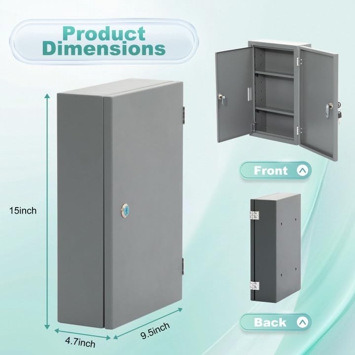 Double Door, Double Lock Wall Mounted Storage Cabinet, Childproof, Anti-theft