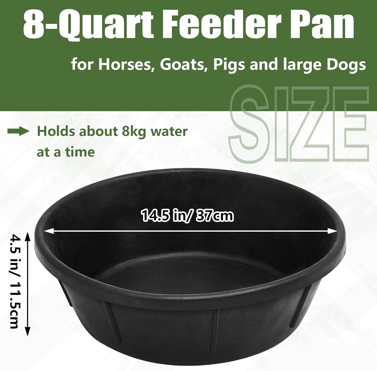 Sadnyy 5 Pcs 8 Quart/ 2 Gallon Rubber Feeder Pan, Rubber Feed Pan Utility Horse
