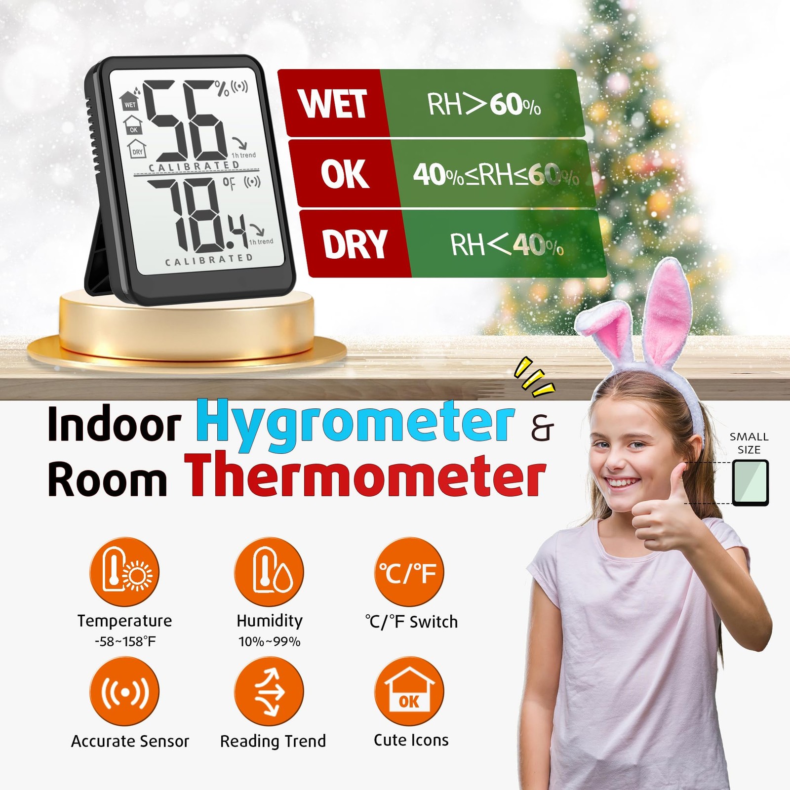 2 Pack Room Thermometer Small Hygrometer Indoor Humidity Monitor Sensor, Digital