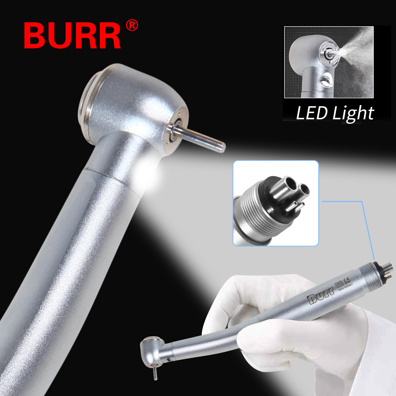 NSK Style Dental Fiber Optic LED E-generator High Speed Handpiece Turbine 4 HOLE