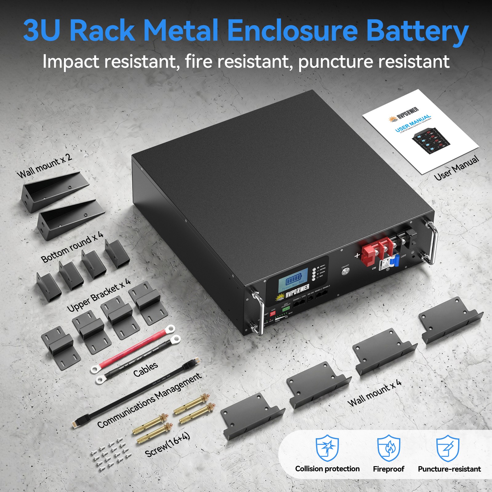 5.12kWh 48V 100Ah LiFePO4 Lithium Battery Server Rack Battery 3U Solar System