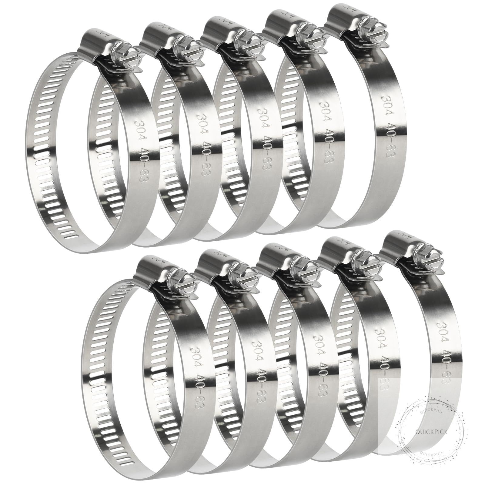 Hose Clamp 10 Pieces 2.5 Inch Stainless Steel Hose Clamps for 1 1/2 Inch to 2 1/
