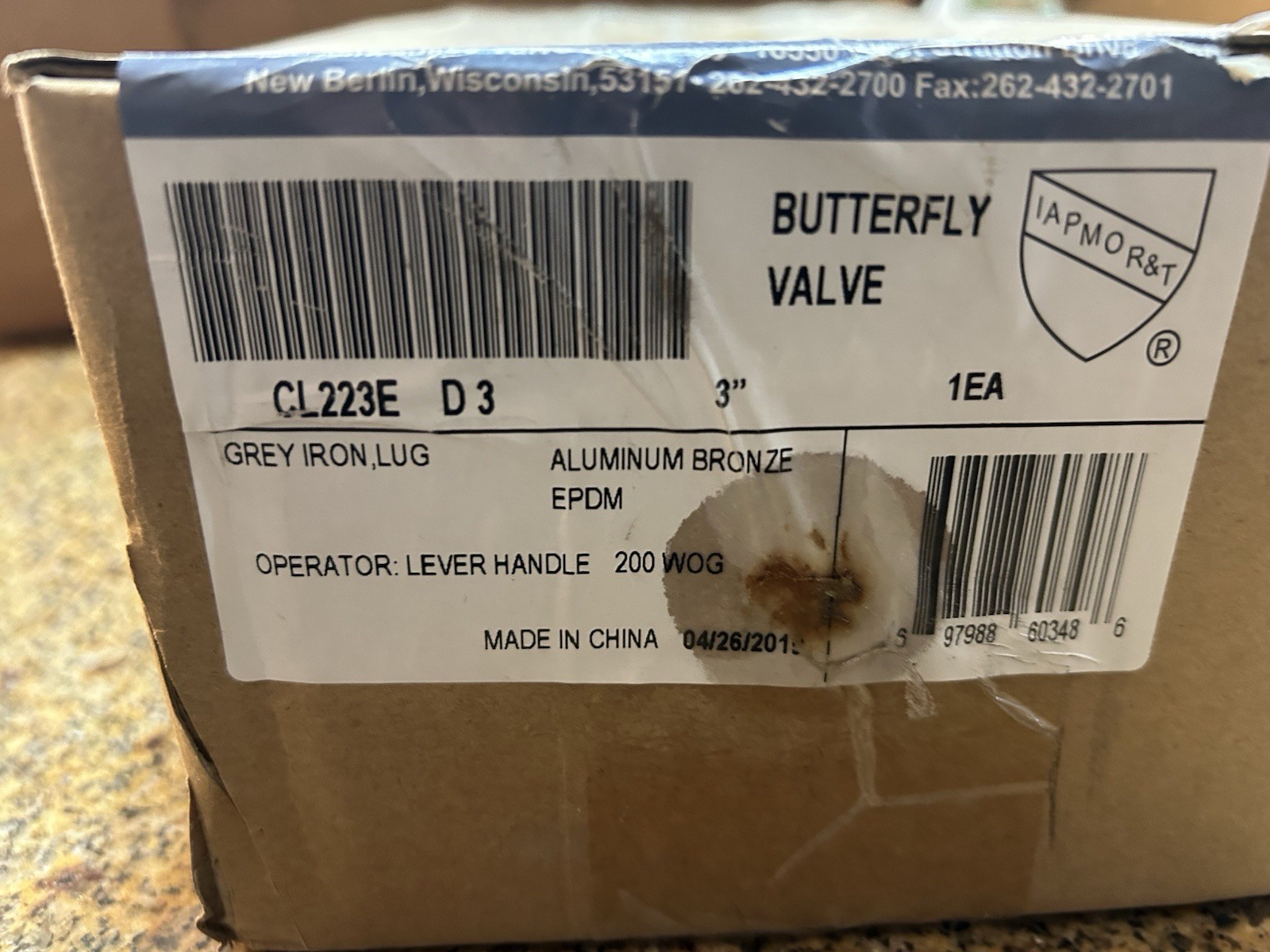 Milwaukee Valve Cl223e 3 Butterfly Valve, Lug, 3 In, Ci, Epdm Liner
