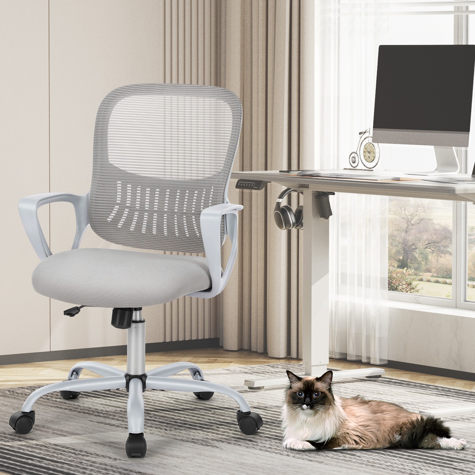 Drafting Chair Tall Office Standing Desk Adjustable Ergonomic w Footrest Lumbar