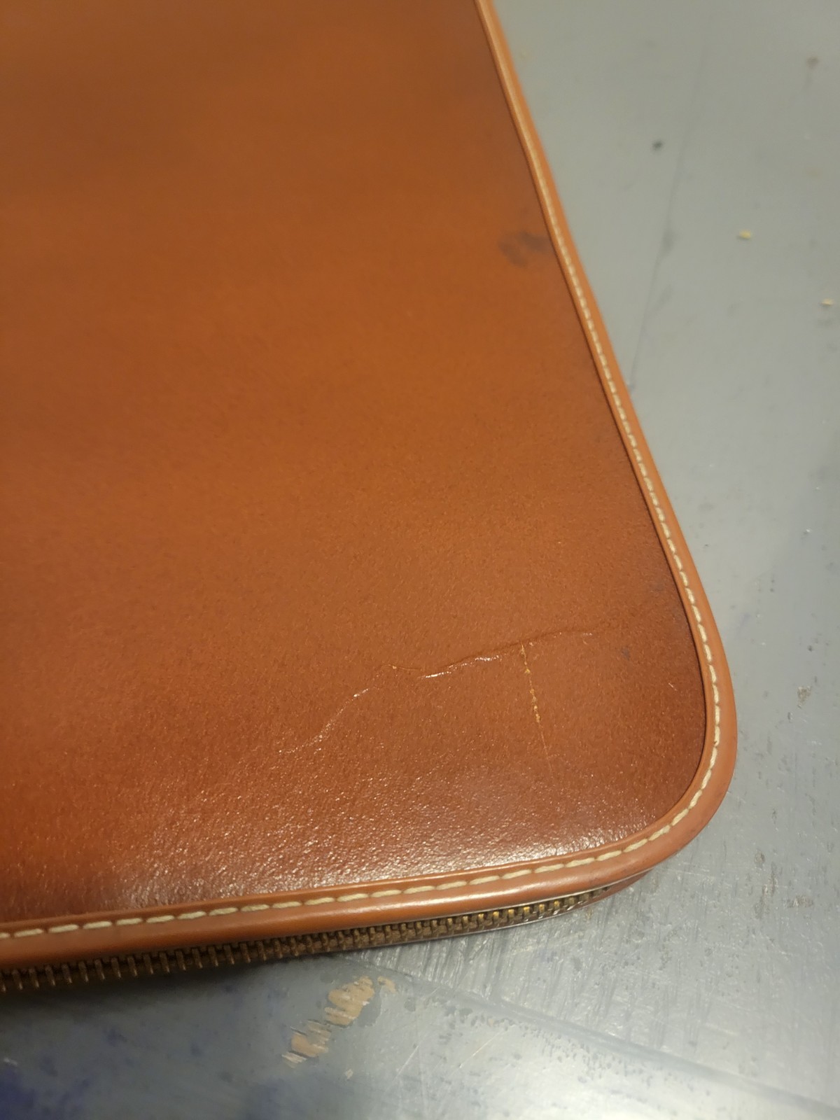 Vintage Brown Leather Split Cowhide Portfolio Organizer Case Zips Conmar