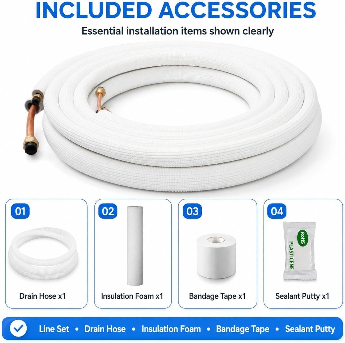 Mini Split Line Set 1/4″ & 3/8″ 16Ft Copper Tubing for AC Heat Pump HVAC Systems