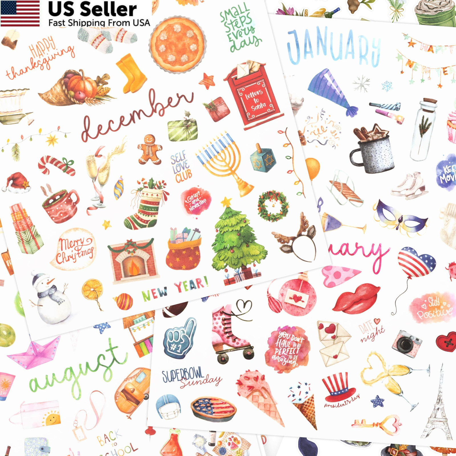 Aesthetic Monthly Planner Stickers – Beautiful 8 sheets (6″ x 8″), Colorfuls