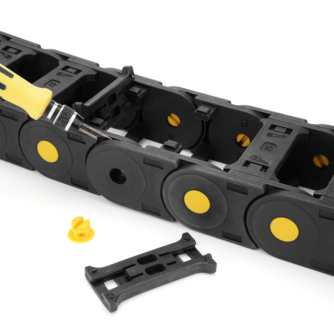 R55 25mm x 57mm Plastic Open Type Cable Wire Carrier Drag Chain 1M L Black