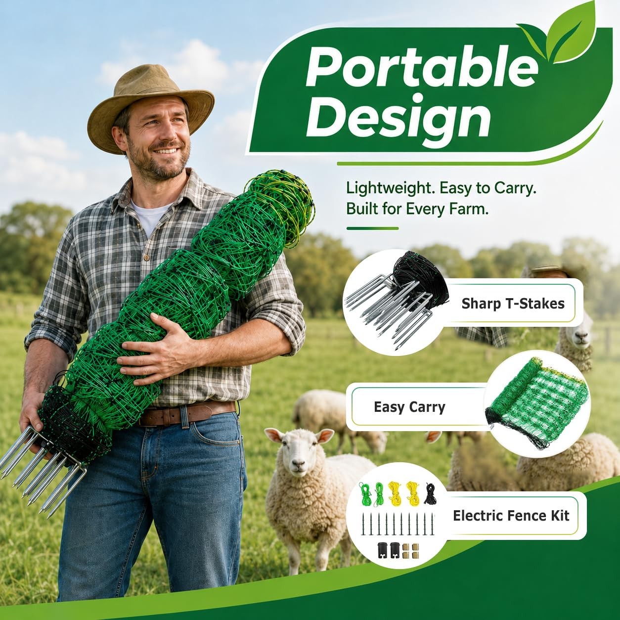 Electric Fence Netting Kit For Livestock Goat Portable 164’L X 42.5″ H 14 Posts