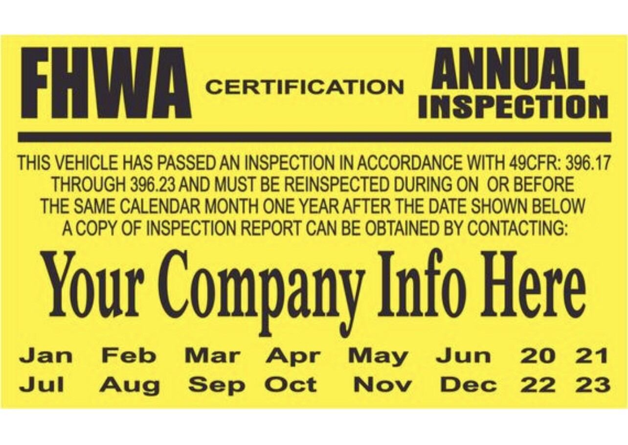 FHWA DOT Annual Inspections Labels Set Of 50 Decals 5” Wide X 3” High