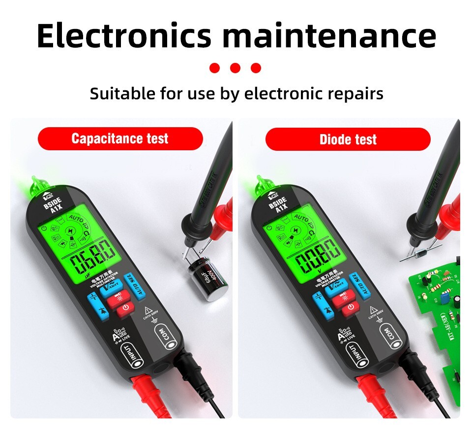 Multimeter AC/DC V Ω F Diode NCV Live Neutral Wire Check Flashlight Li-Battery