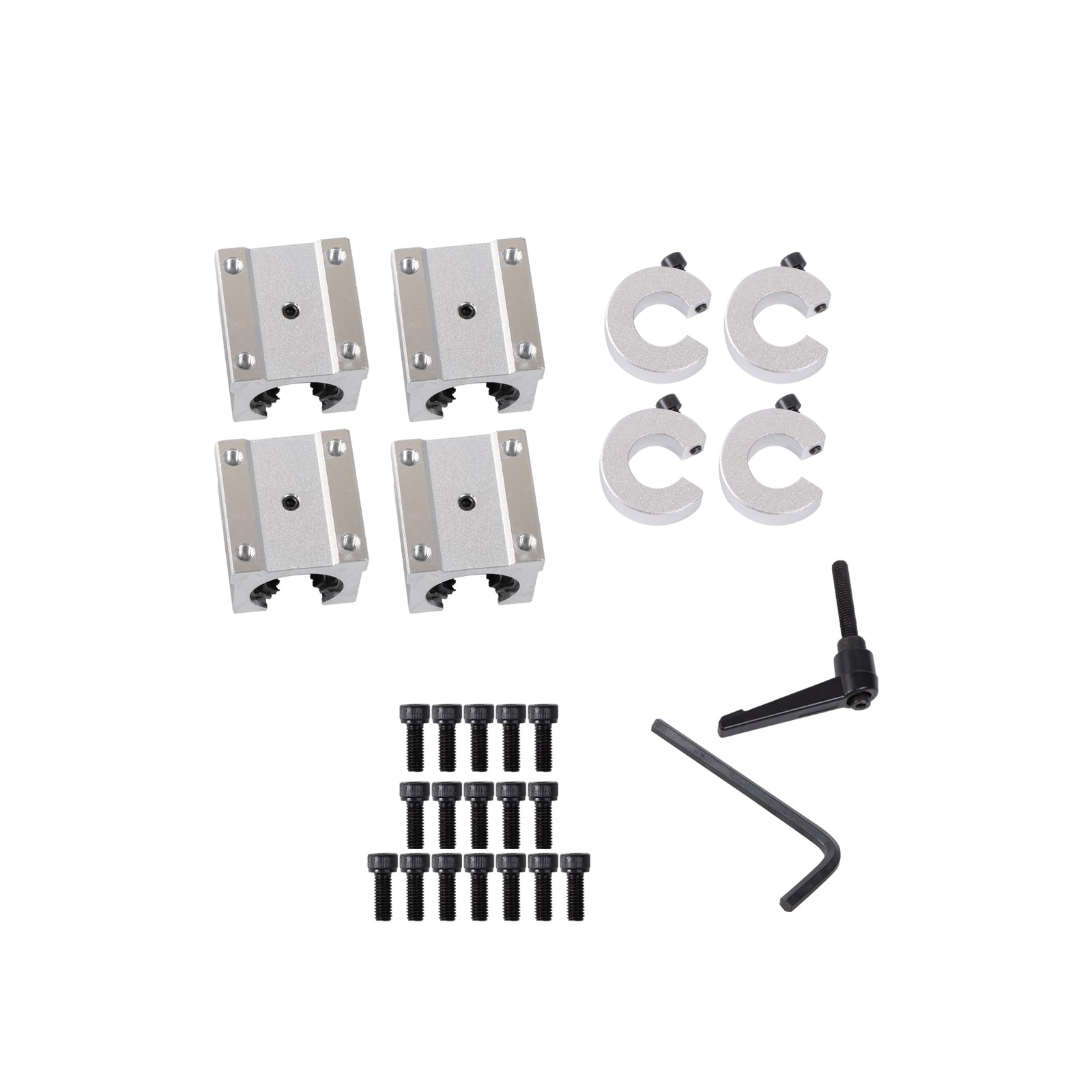 2Pcs SBR20-2200mm Linear Rails + 4× SBR20uu Bearing Blocks & 4×20mm Fixing Rings