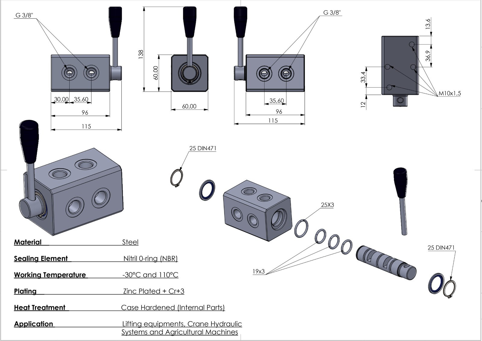Hydraulic 6 Way Diverter Valve Steel Body, 3/8″ BSP